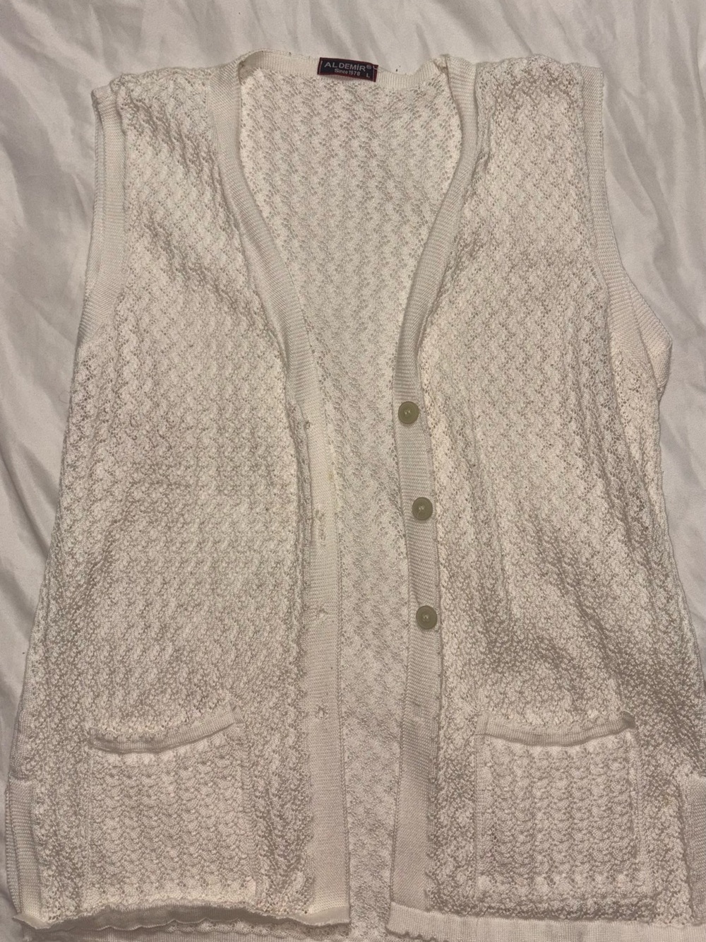 Ivory Textured Knit Button Vest by Al Duca